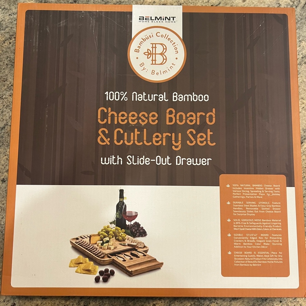 Belmint Bambüsi Bamboo Cheese Board & Cutlery Set. New With Tags.